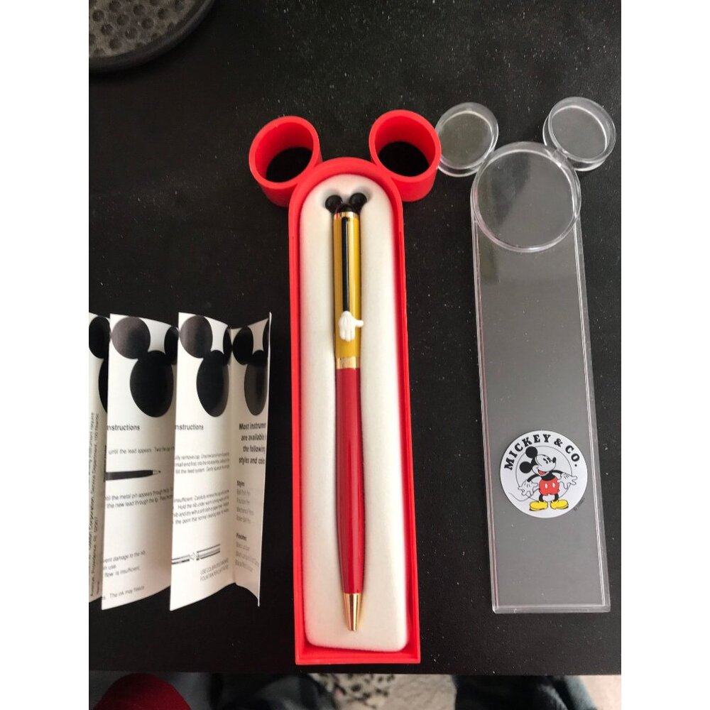 Vtg Mickey Mouse Writing Instrument Roller Ball Pen Disney Colibri Red Yellow